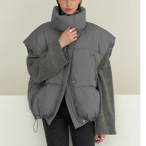 Oversized grey puffer vest